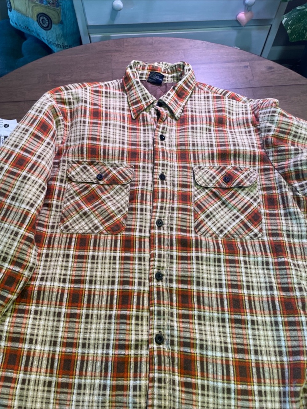 VTG made in USA JC Penney men’s brown lined Plaid/ flannel Button-Down Shirt